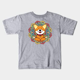 Shiba Inu Yoga Corgi Mandala Meditation Funny Meme Dog Kids T-Shirt